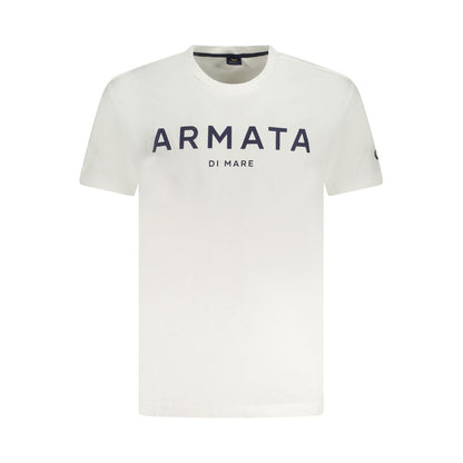 Armata Di Mare White Cotton Men T-Shirt featuring bold logo print, crafted for comfort and style.