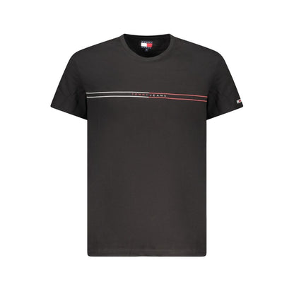 Tommy Hilfiger Black Cotton Men T-Shirt with logo, eco-friendly 95% regenerative cotton, classic black hue for fashion-forward style.