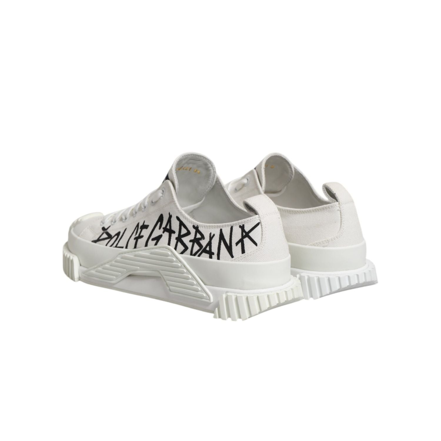 Dolce & Gabbana White Logo Print Lace Up Low Top Sneakers Shoes