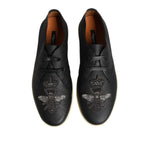 Dolce & Gabbana Black Leather Bee Crown Low Top Sneakers Shoes MV7320-42