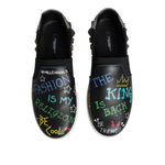 Dolce & Gabbana Black Leather Studded Graffiti Sneakers Shoes MV7322-40