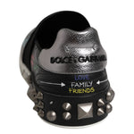 Dolce & Gabbana Black Leather Studded Graffiti Sneakers Shoes MV7322-40