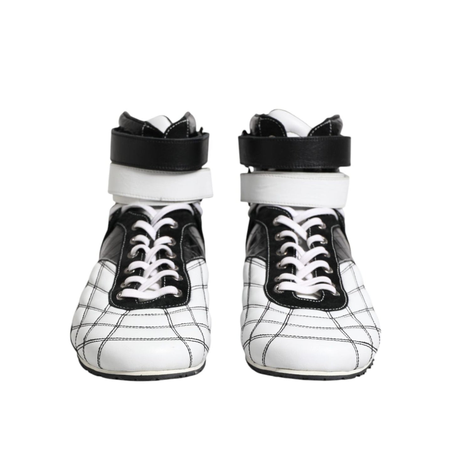 Dolce & Gabbana Black White Leather High Top Sneakers Shoes MV7326-44