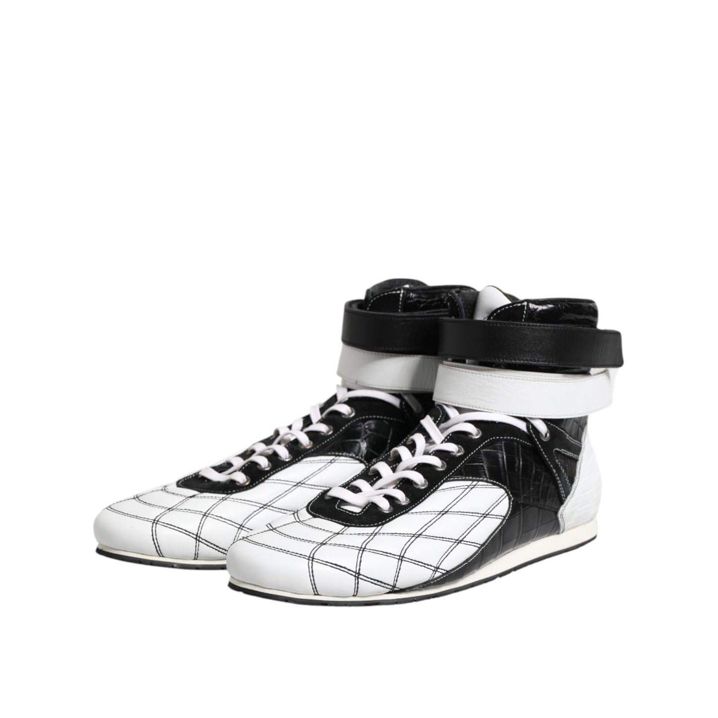 Dolce & Gabbana Black White Leather High Top Sneakers Shoes MV7326-44