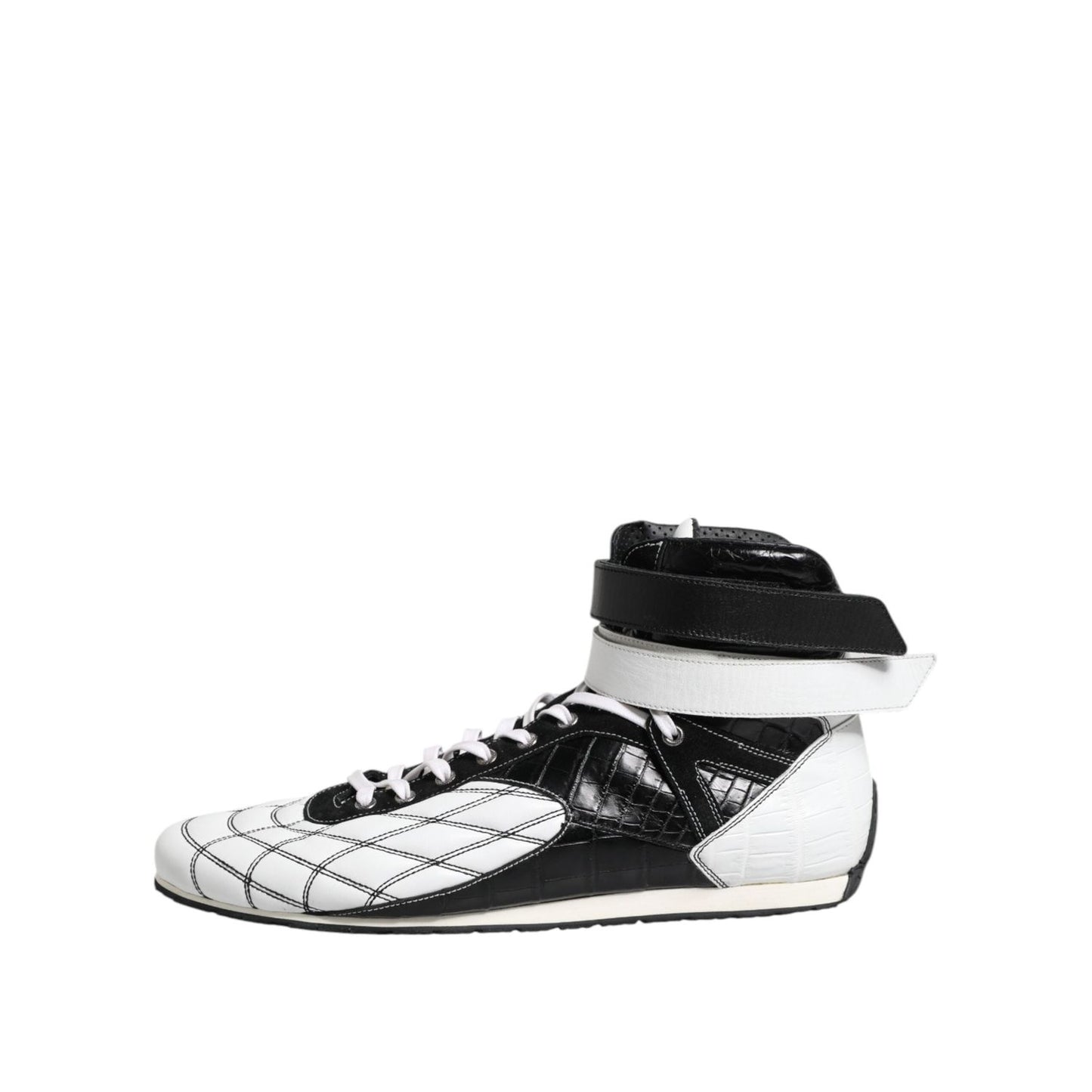 Dolce & Gabbana Black White Leather High Top Sneakers Shoes MV7326-44