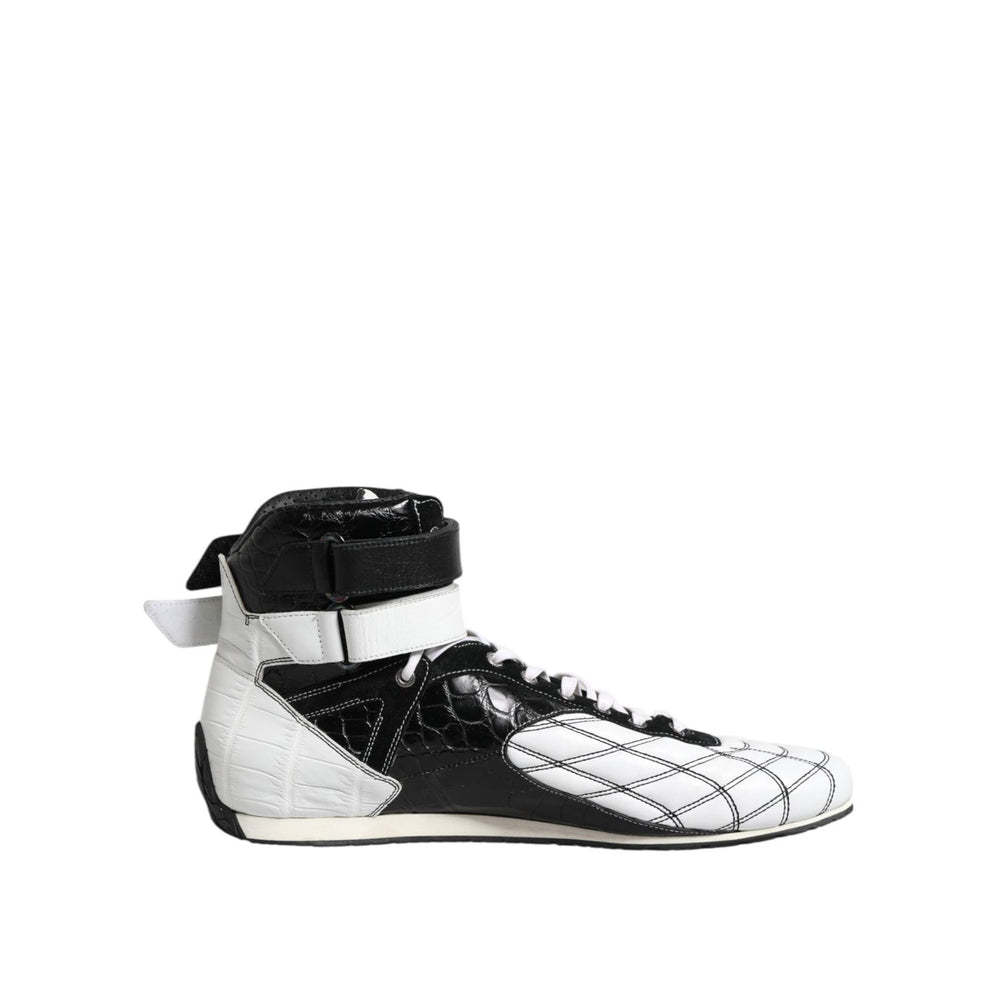 Dolce & Gabbana Black White Leather High Top Sneakers Shoes MV7326-44