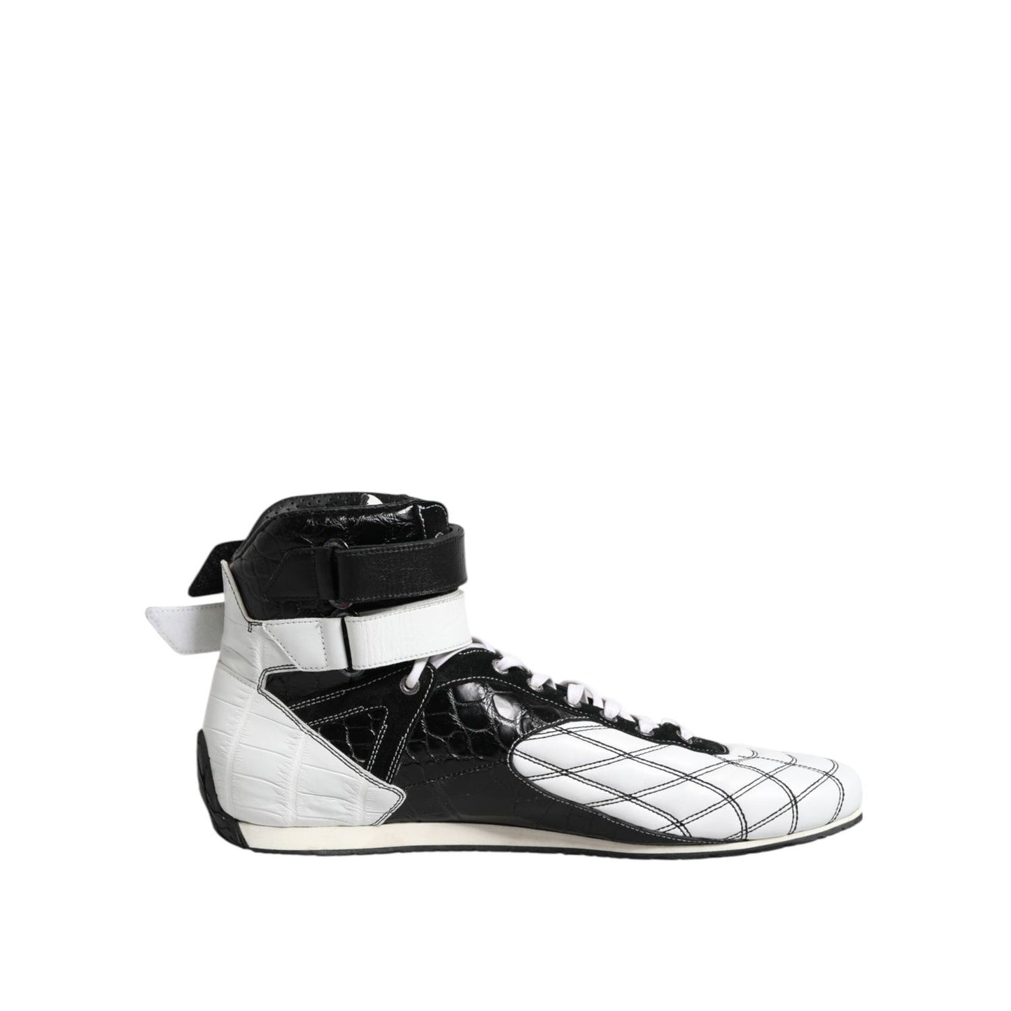 Dolce & Gabbana Black White Leather High Top Sneakers Shoes MV7326-44