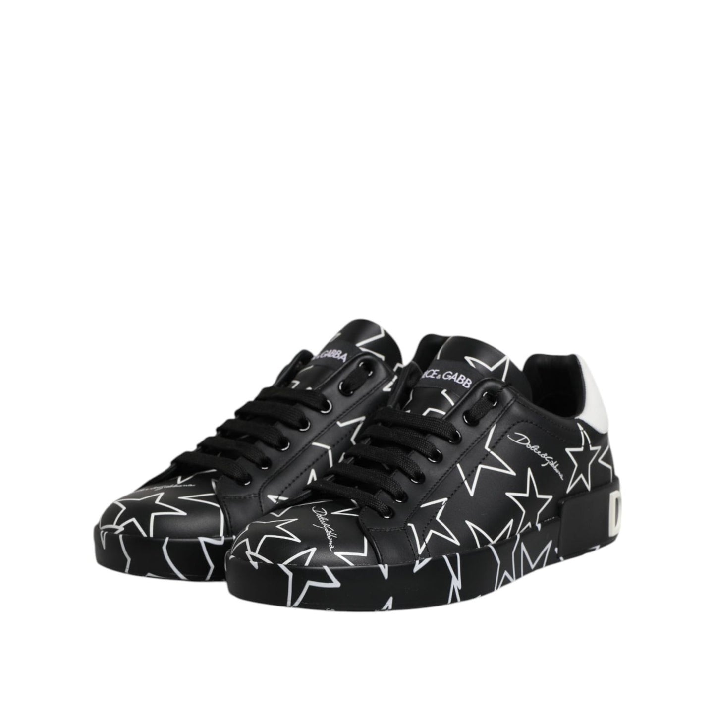 Dolce & Gabbana Black White Stars Low Top Men Sneakers Shoes MV7340-39