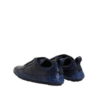 Dolce & Gabbana Dark Blue Leather Low Top Men Sneakers Shoes