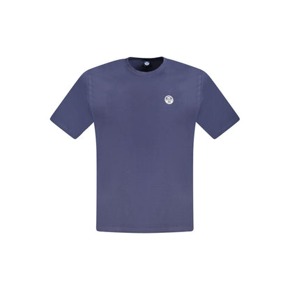 North Sails Blue Cotton Men T-Shirt with crew neck and application logo, made from 100% cotton, perfect for stylish comfort.