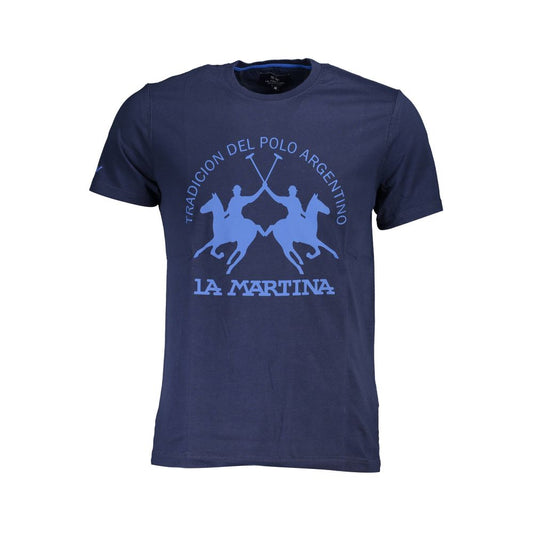 La Martina Blue Cotton Men T-Shirt with classic crew neck and iconic logo design.