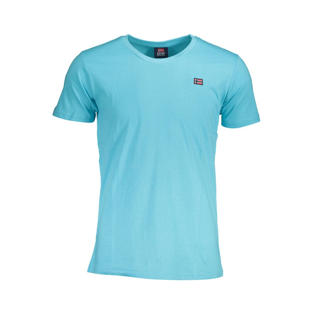 Norway 1963 Blue Cotton Men T-Shirt with logo, short sleeves, and crew neck, perfect for style-conscious men seeking comfort.
