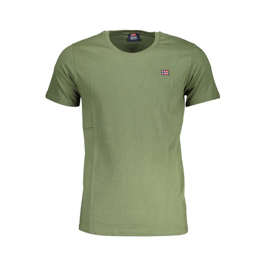 Norway 1963 Green Cotton Men T-Shirt featuring short sleeves and crew neck design, showcasing Norway 1963 logo on vibrant green fabric.