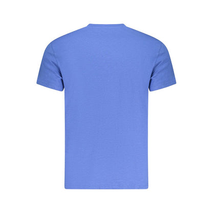 Tommy Hilfiger Blue Cotton Men T-Shirt back view showcasing soft regenerative cotton fabric.