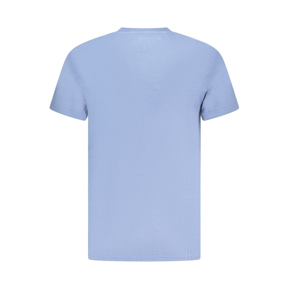 Tommy Hilfiger Blue Cotton Men T-Shirt, back view of eco-friendly short sleeve crew neck with logo.