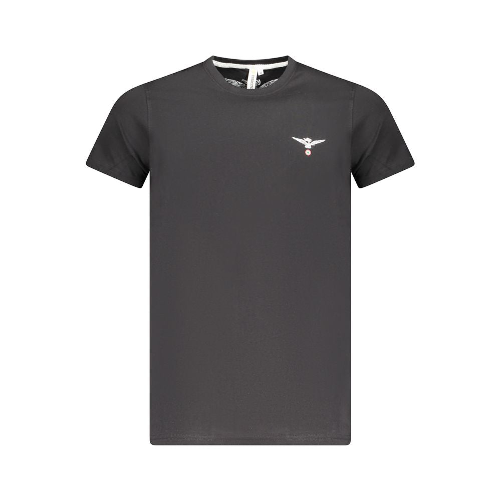 Accademia Militare Black Cotton T-Shirt with Eagle Ball Print and Logo, Short Sleeve, Crew Neck