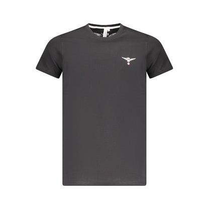 Accademia Militare Black Cotton T-Shirt with Eagle Ball Print and Logo, Short Sleeve, Crew Neck