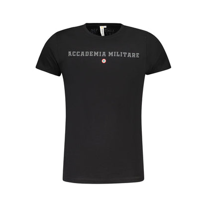 Accademia Militare Black Cotton T-Shirt with short sleeves, crew neck, and printed logo