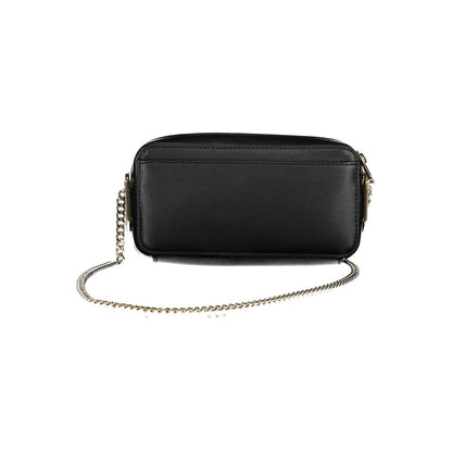Tommy Hilfiger Black Polyethylene Handbag with chain shoulder strap, contrast details, and logo.