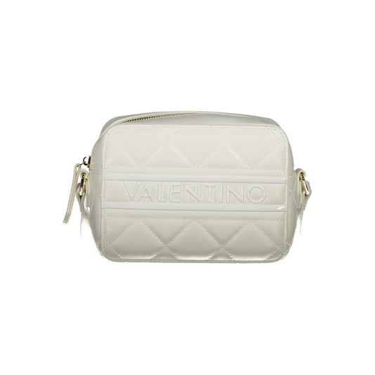 Mario Valentino White Polyethylene Handbag with adjustable strap, internal pockets, contrasting details, and zip closure.