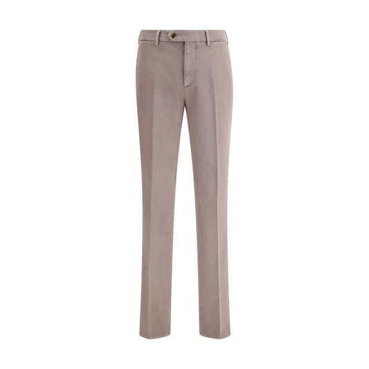 Brunello Cucinelli Gray Cotton Casual Pants with front button, zipper closure, belt loops, and pockets, classic elegance and craftsmanship.
