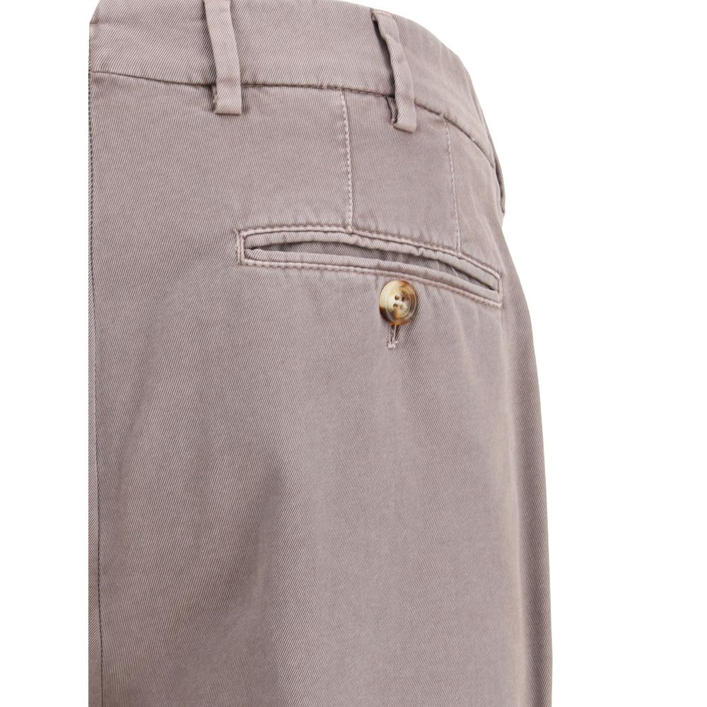 Back pocket detail of Brunello Cucinelli Gray Cotton Casual Pants with belt loops and buttoned welt pocket.