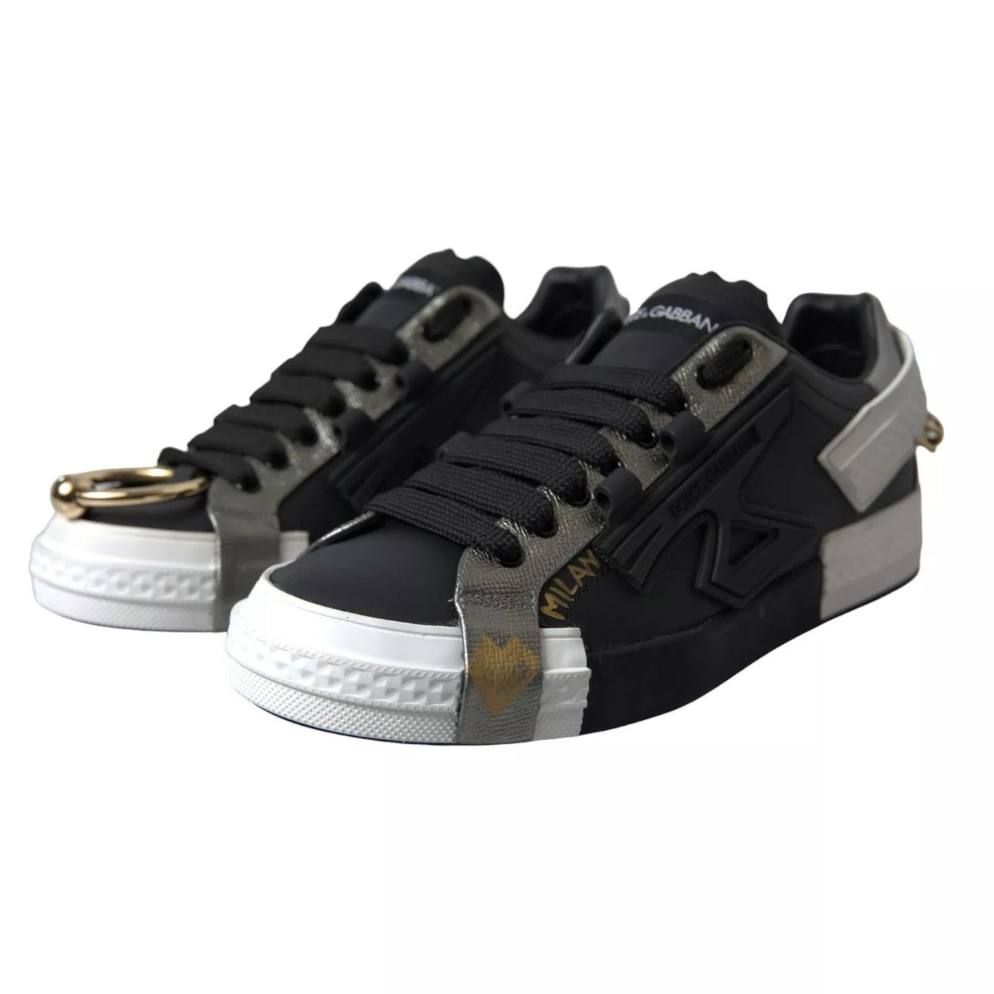 Dolce & Gabbana Black Leather Low Top Sneakers Portofino Shoes MV5361-44