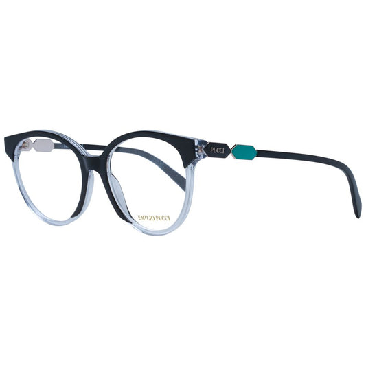 Emilio Pucci Black Women Glasses Frame, round full-rim style with plastic frame and demo lenses, size 53-17-140.