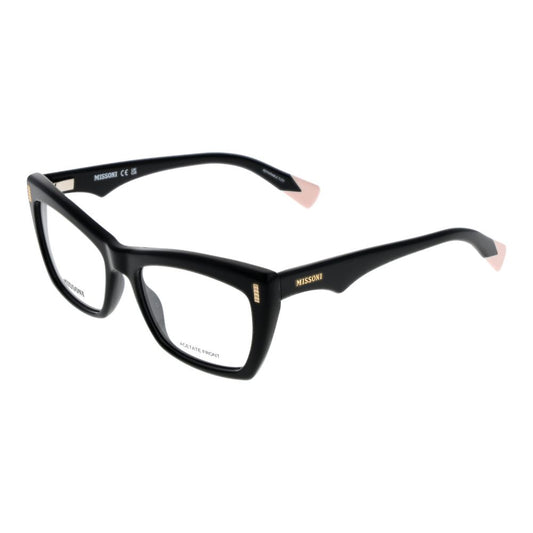 Missoni Black Women Glasses Frame in full-rim acetate with demo lenses, butterfly shape, 53-17-145 size, in stylish black color.
