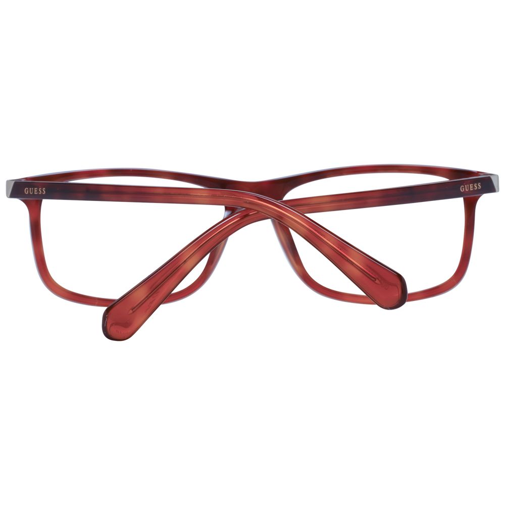 Guess Brown Men Glasses Frame with full-rim rectangle acetate design and branded case included.