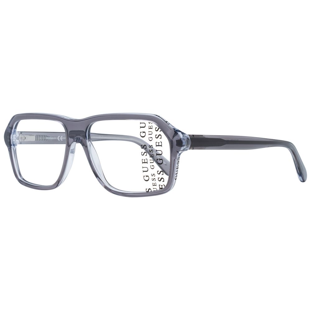 Guess Gray Men Glasses Frame in full-rim grey plastic with a rectangle shape and spring hinge, designed for men. Includes branded case.