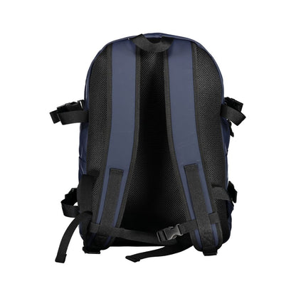 Back view of Tommy Hilfiger Blue Polyethylene Backpack with adjustable straps and contrasting details.