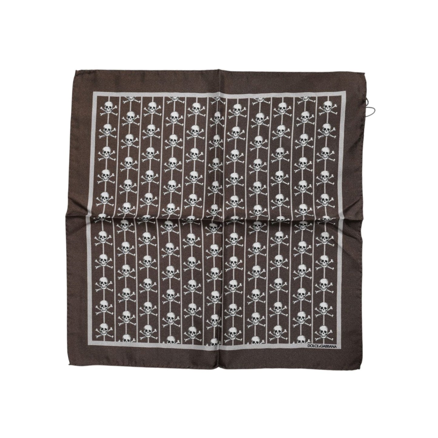 Dolce & Gabbana Brown Skull Silk Square Men Foulard Scarf MS7332