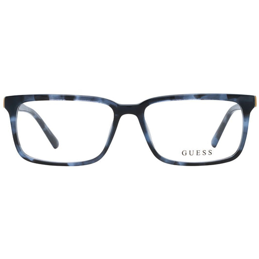 Guess Blue Men Glasses Frame in full-rim plastic, rectangular style, with demo lenses. Includes branded case. Size: 54x35, bridge 15, temples 145.