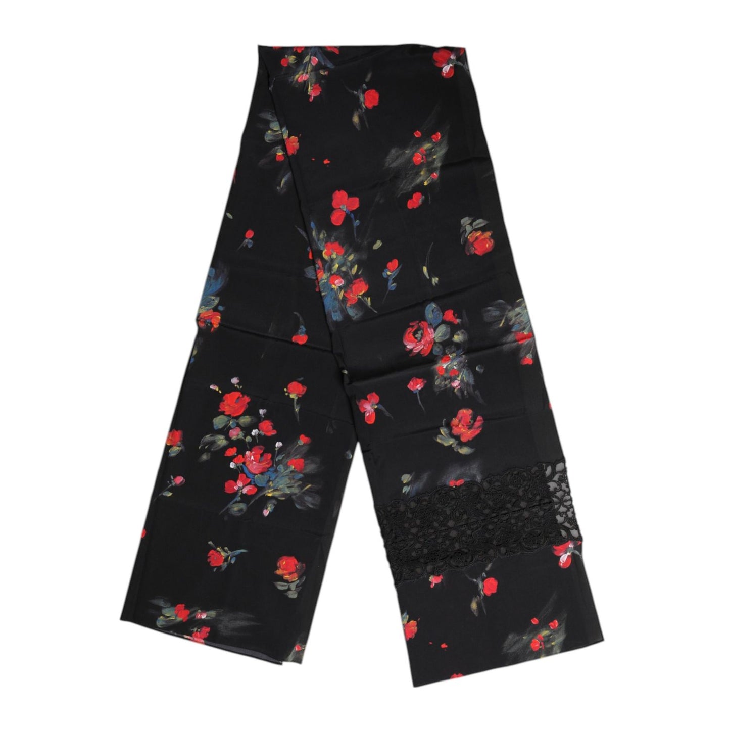 Dolce & Gabbana Black Floral Print Neck Warmer Wrap Scarf