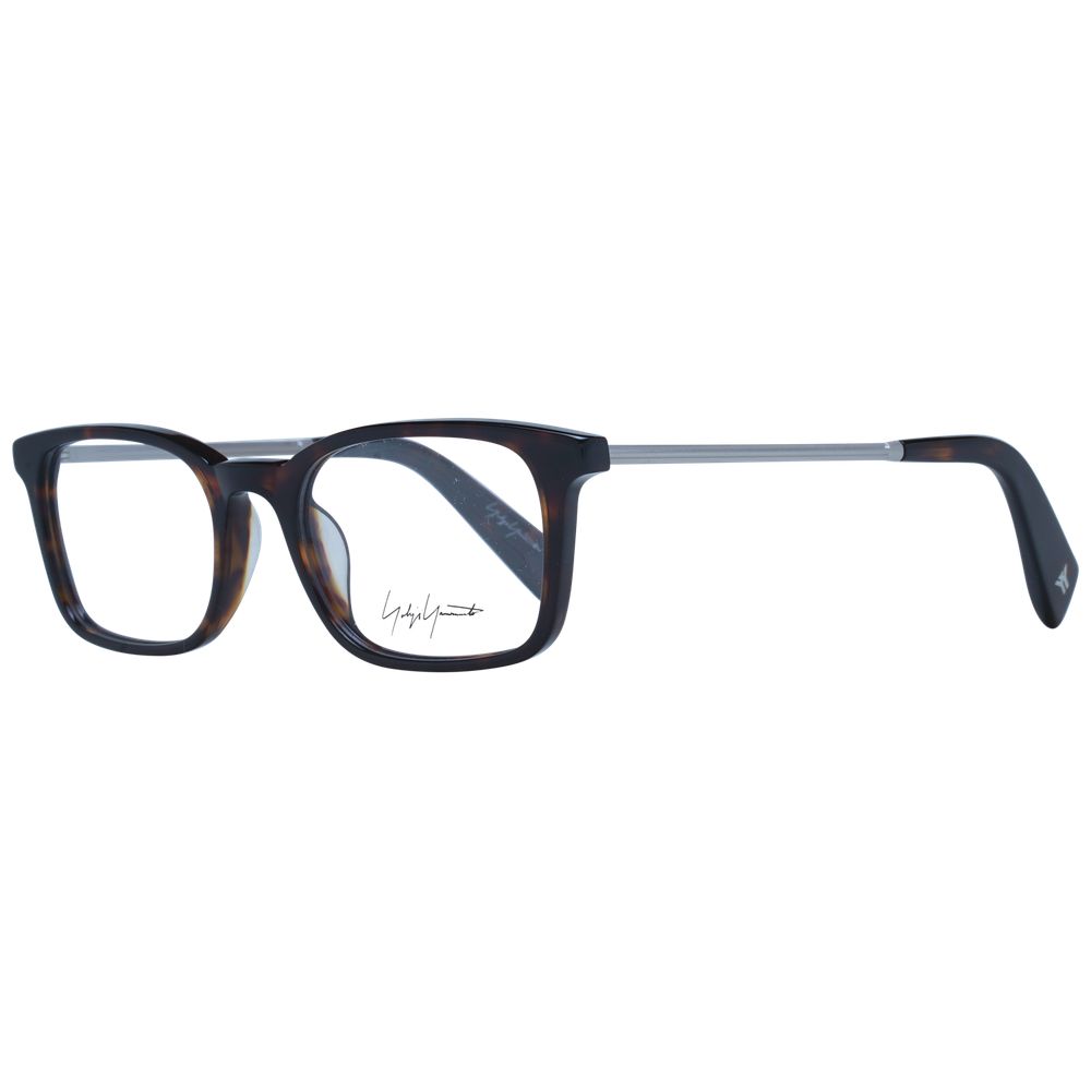 Yohji Yamamoto Brown Unisex Glasses Frame in acetate, full-rim, rectangle style with demo lenses. Size 51-19-140 mm.