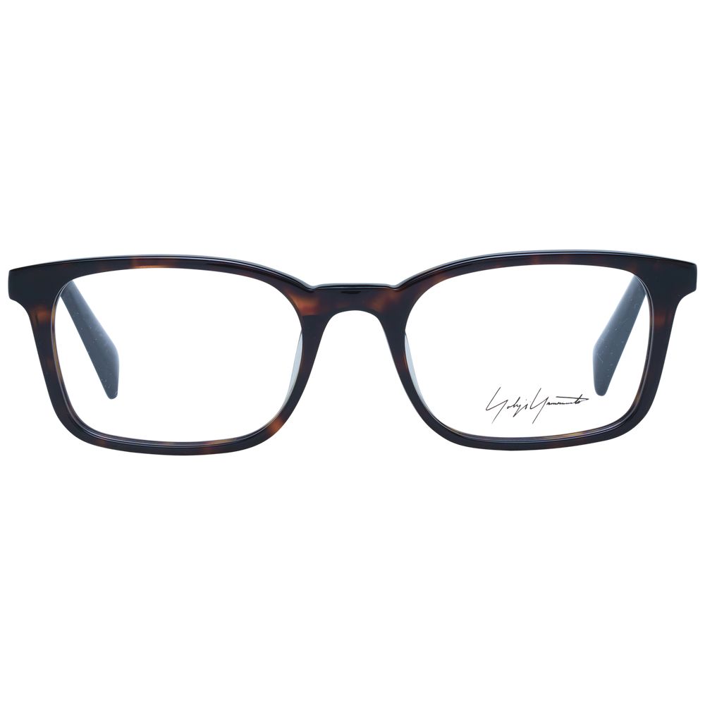 Yohji Yamamoto Brown Unisex Glasses Frame in full-rim acetate with demo lenses, size 51-19-140, rectangle style, includes soft case.