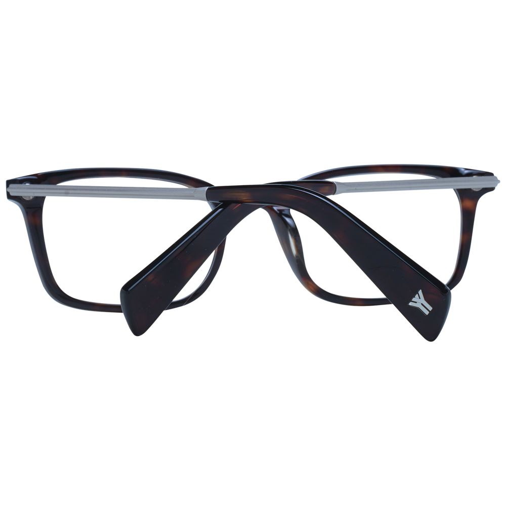 Yohji Yamamoto Brown Unisex Glasses Frame in acetate full-rim style with demo lenses, rectangle shape, 51 size, branded soft case included.