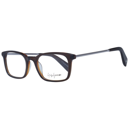 Yohji Yamamoto Brown Unisex Glasses Frame with full-rim acetate and rectangle style. Includes demo lenses and branded soft case.