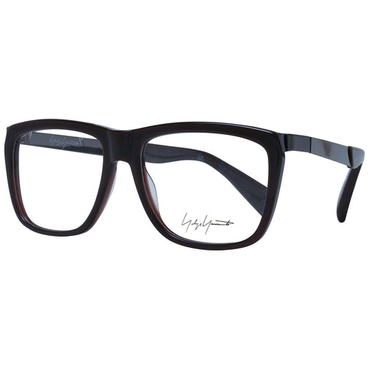 Yohji Yamamoto Brown Unisex Glasses Frame, full-rim acetate, square design with demo lenses and branded case.