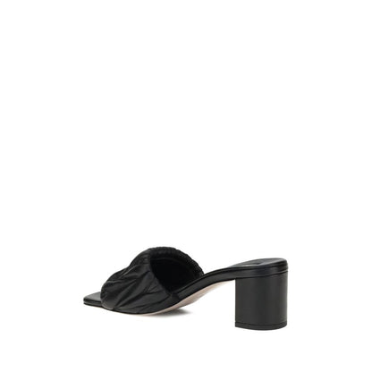 Miu Miu Black Lamb Ovis Aries Aries Stiletto Heel Sandals side view, featuring padded straps and geometric heel.