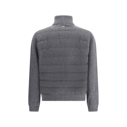 Back view of Herno Gray Wool Bomber with ribbed sleeves and collar, showing soft wool melange pattern, ideal for a refined casual look.