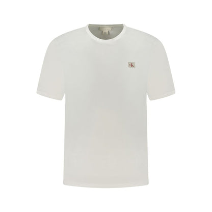 Calvin Klein White Cotton Men T-Shirt with crew neck and logo detail on chest, perfect for casual and sophisticated wear.