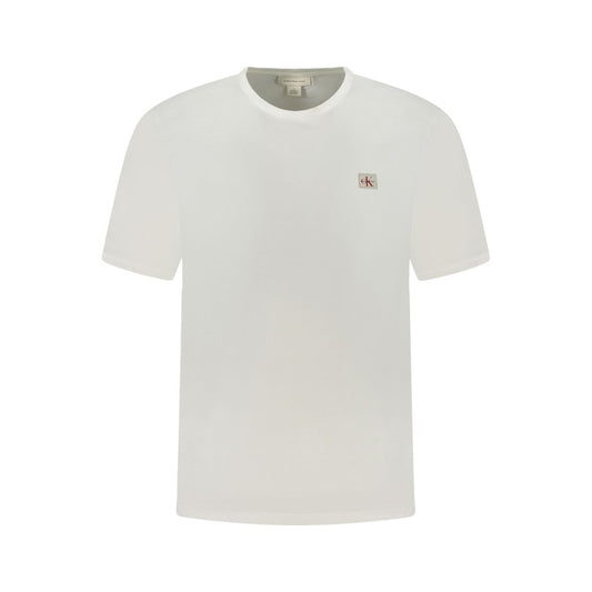 Calvin Klein White Cotton Men T-Shirt with crew neck and logo detail on chest, perfect for casual and sophisticated wear.