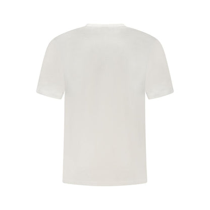 Back view of Calvin Klein White Cotton Men T-Shirt showcasing premium cotton texture and designer elegance.