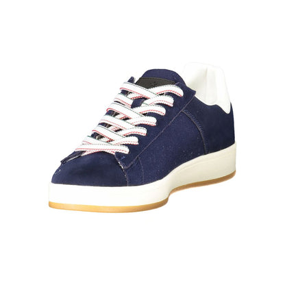 Esercito 1659 Blue Leather Men Sneaker with white sole and laces, stylish and comfortable for urban fashion.