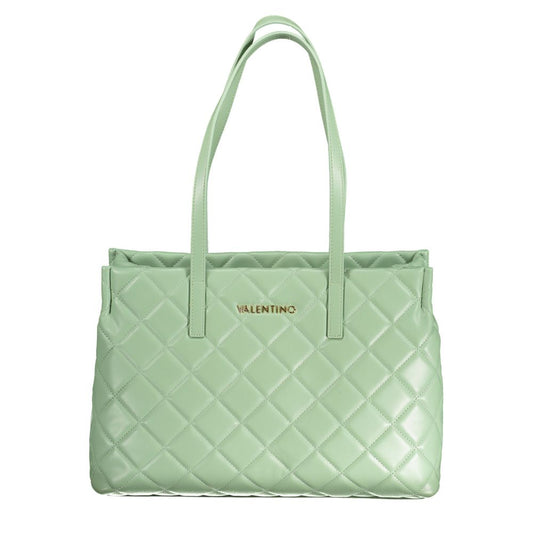 Mario Valentino Green Polyethylene Handbag with shoulder handles and zipper closure, featuring logo and central pocket.