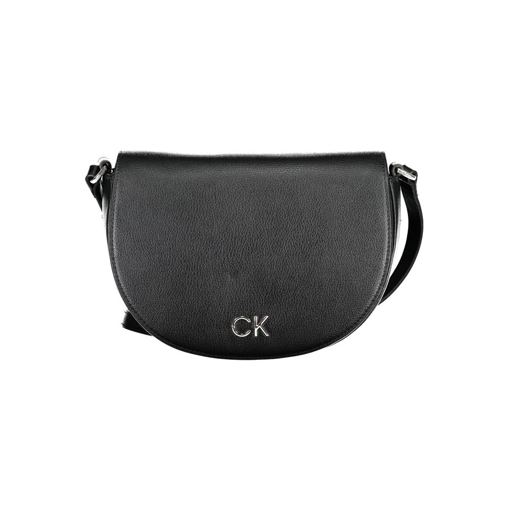 Calvin Klein Black Polyethylene Handbag with adjustable strap, internal card pocket, magnet closure, and logo detailing.