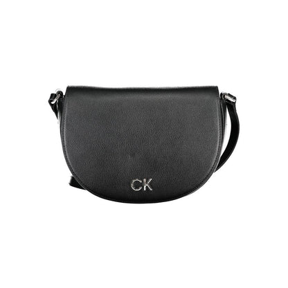 Calvin Klein Black Polyethylene Handbag with adjustable strap, internal card pocket, magnet closure, and logo detailing.