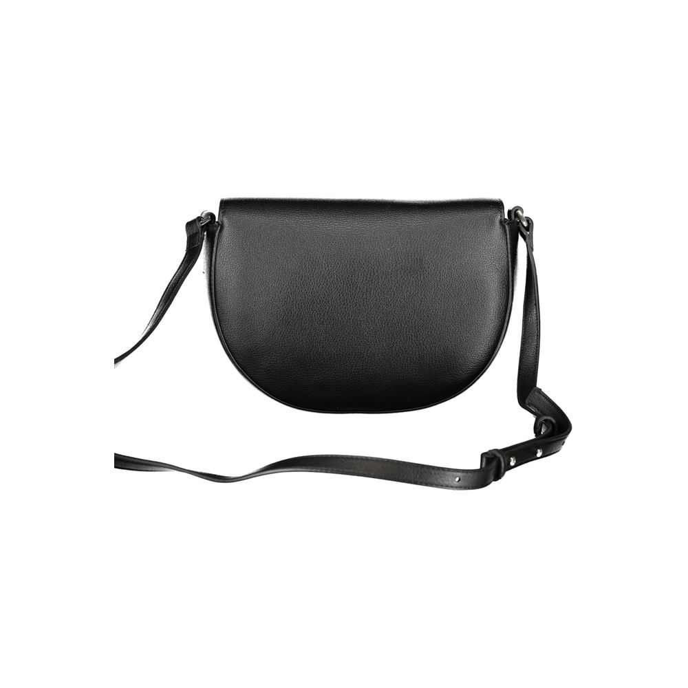 Calvin Klein Black Polyethylene Handbag with adjustable strap, magnetic closure, and card pocket, showcasing sleek design.
